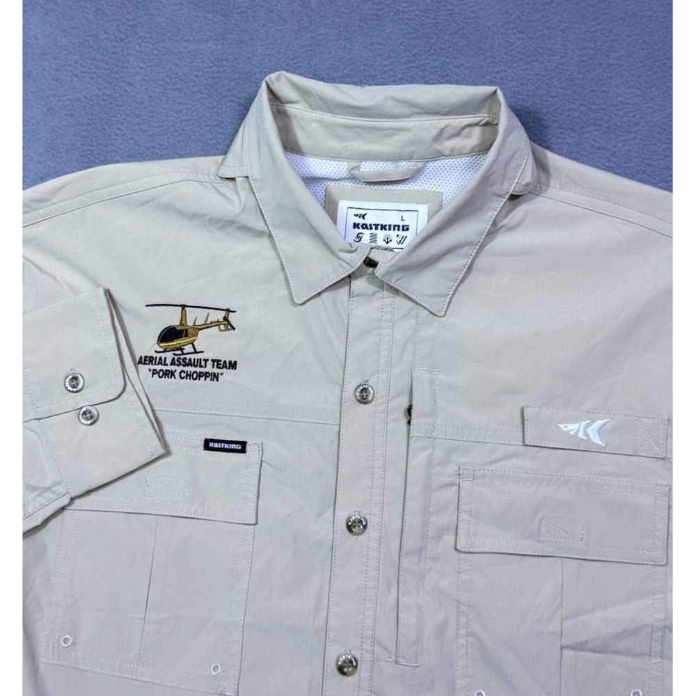 KastKing Shirt Mens L Beige Performance Fishing Utility Gorpcore Athleisure Hike